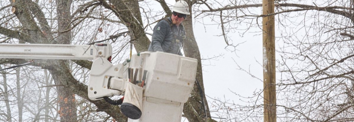 Lineworker inspecting powerlines